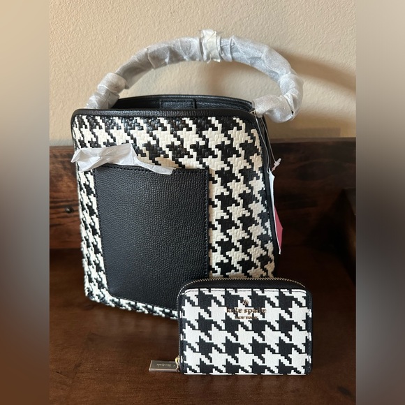 Kate Spade $518 MSRP SET Darcy Houndstooth Bag & Wallet NWT - Picture 1 of 16